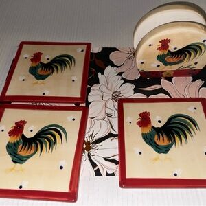 Rooster Ceramic Coaster Set with Holder